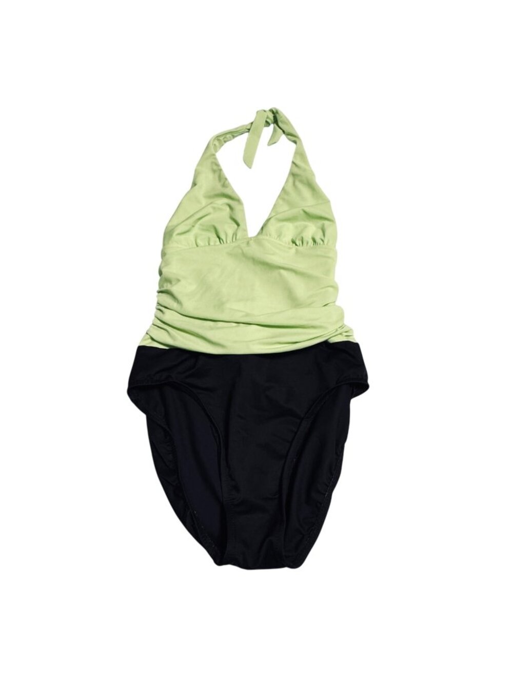 Miracle Suit 1 Piece Swimsuit size 10 Black Lime Halter USA Made